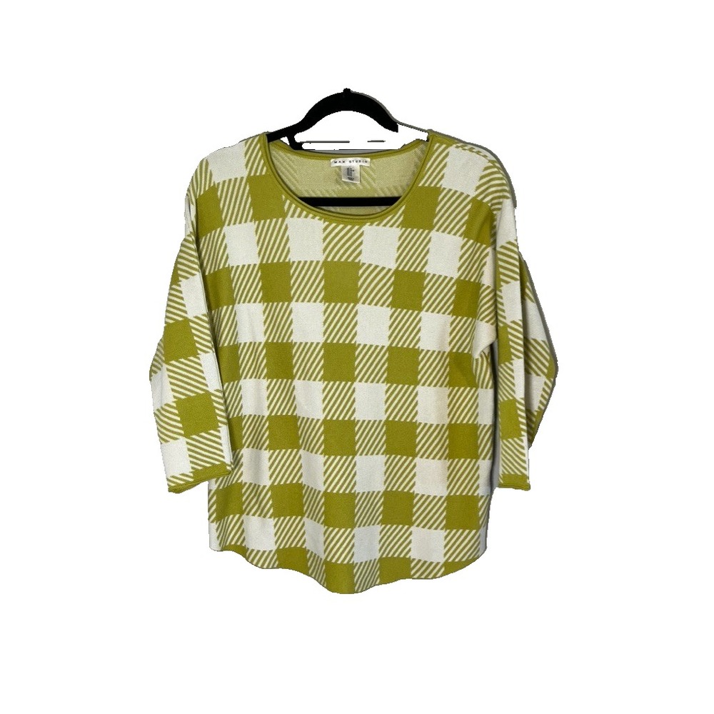 Retro Knit Sweater Plaid M Preppy Classic Festive Holiday Colorful Checks Chic